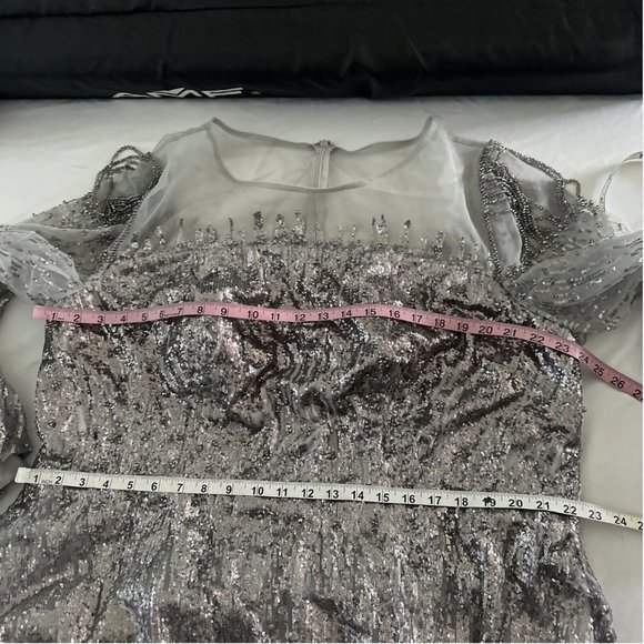 NWT $798 Mac Duggal [ 22 ] Jewel Encrusted Illusion Long Sleeve A-Line Gown Sive - Picture 4 of 16